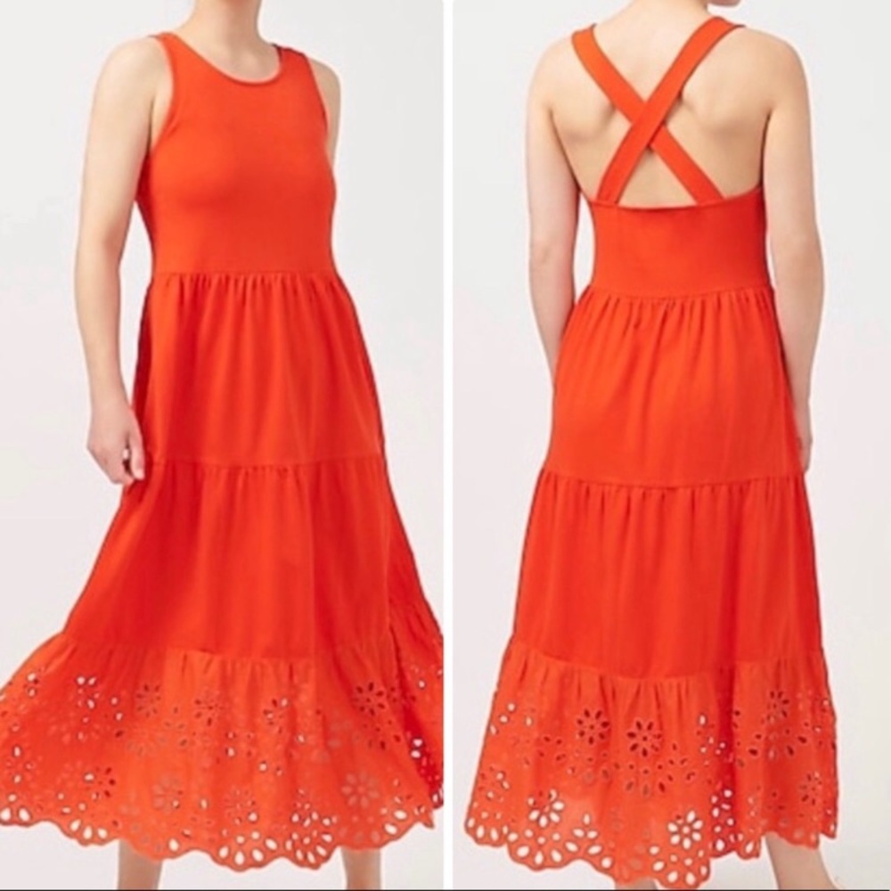 J Crew Tiered Maxi Knit Eyelet Orange Racerback Dress